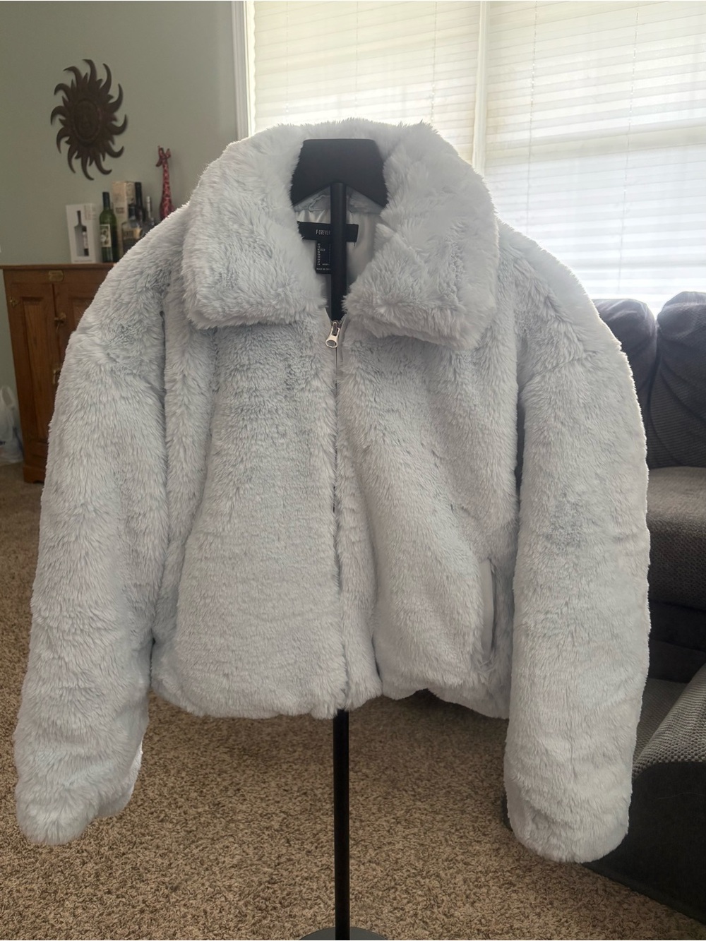 Forever 21 Light Blue Plush Teddy cropped Jacket